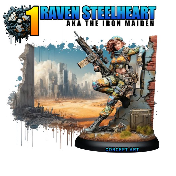 Wasteland Girls - Raven Steelheart - 120mm Scale Miniature - For Miniature Painters, Collectors, and more!