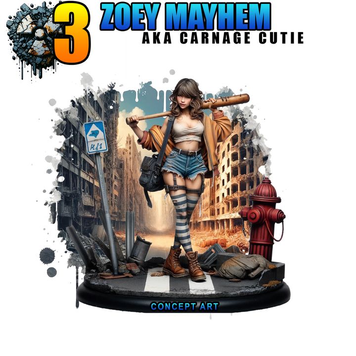 Wasteland Girls - Zoe Mayhem - 120mm Scale Miniature - For Miniature Painters, Collectors, and more!