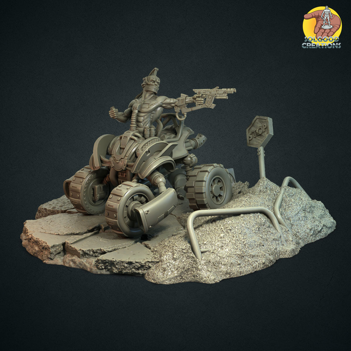 
                  
                    Miniatures - Solgood Creations - Kiros the Cyborg Four Wheeler - For Wargames and Tabletop Games,  Collectors, and Painters
                  
                