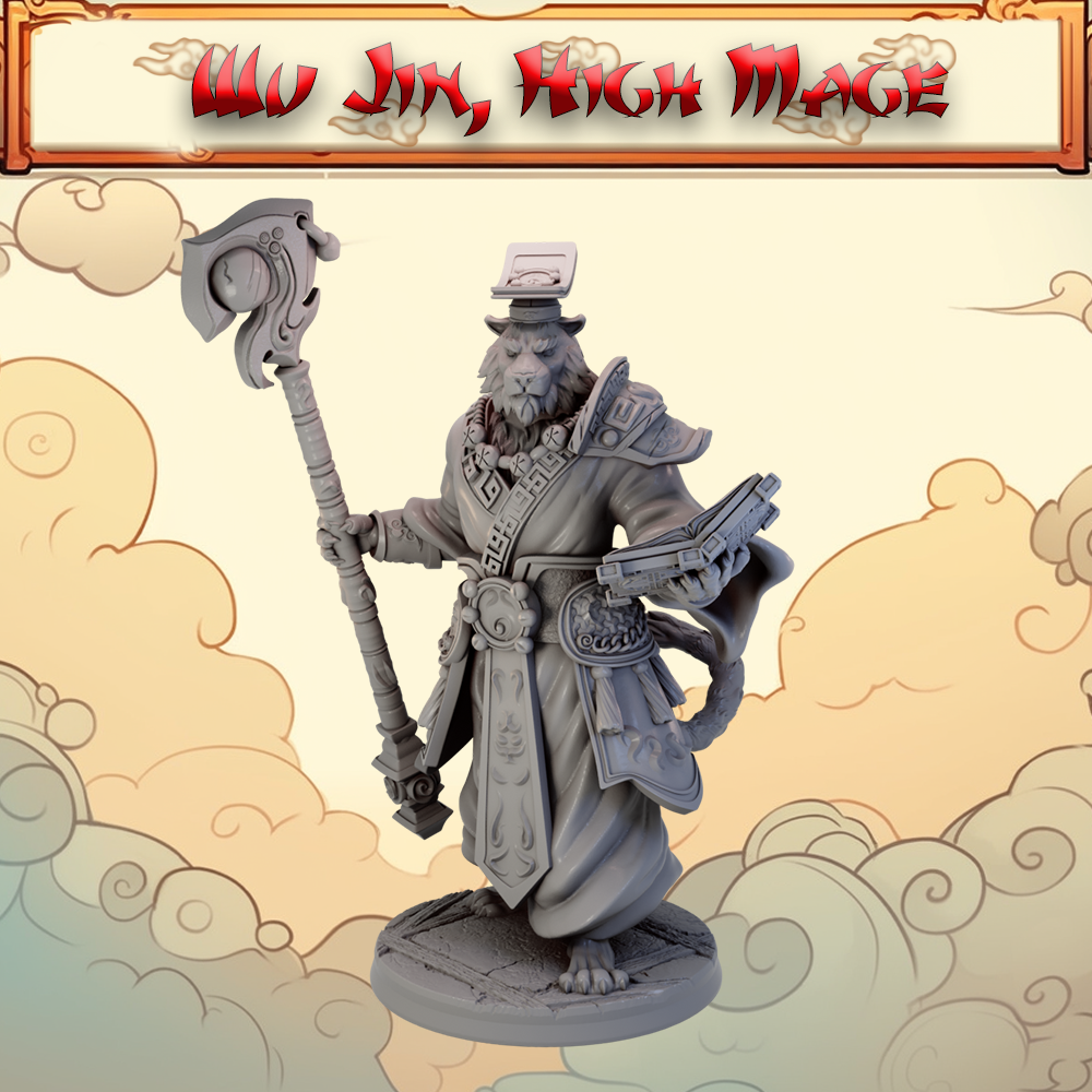 Miniatures - Eternal Fangs - Wu Jin the High Mage- For Wargames and Tabletop Games,  Collectors, and Painters